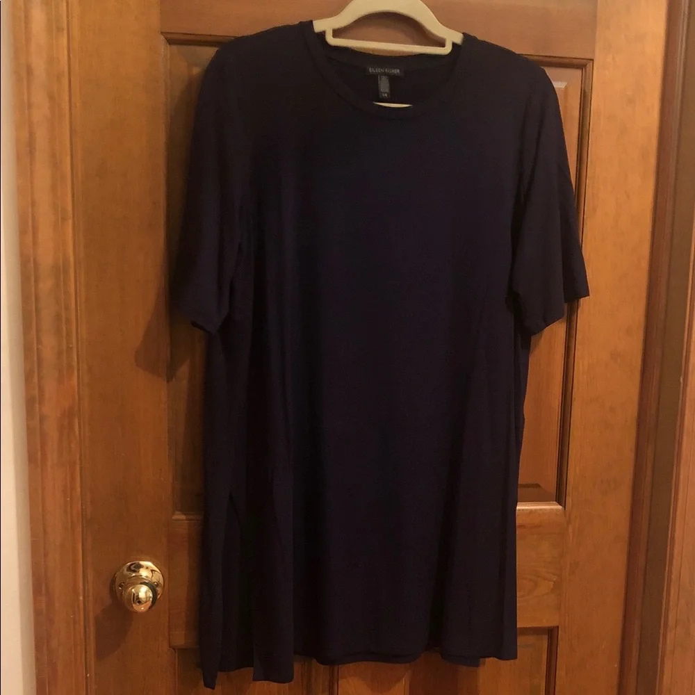 Eileen Fisher Women’s Navy Short Sleeve Crew Tunic - Picture 1 of 5
